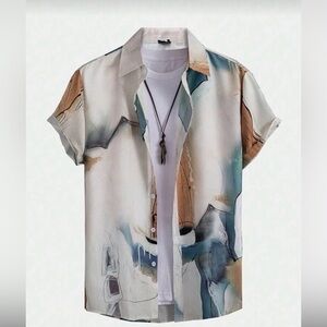 ROMWE Multicolor Abstract Button Down Shirt